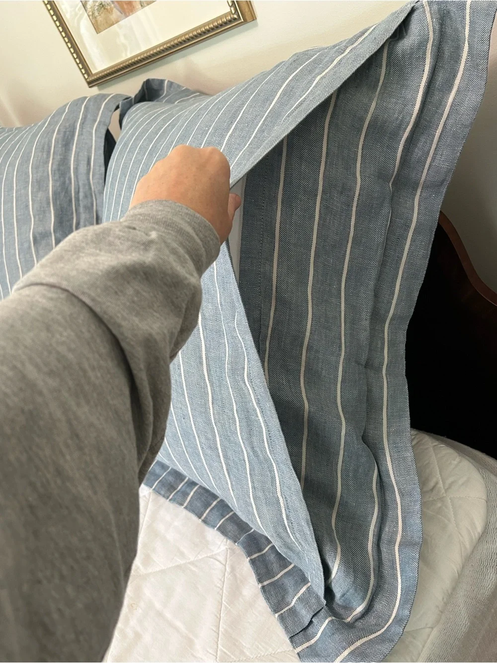 Pottery Barn Blue and White Pinstripe Pillow Shams 100% Linen
